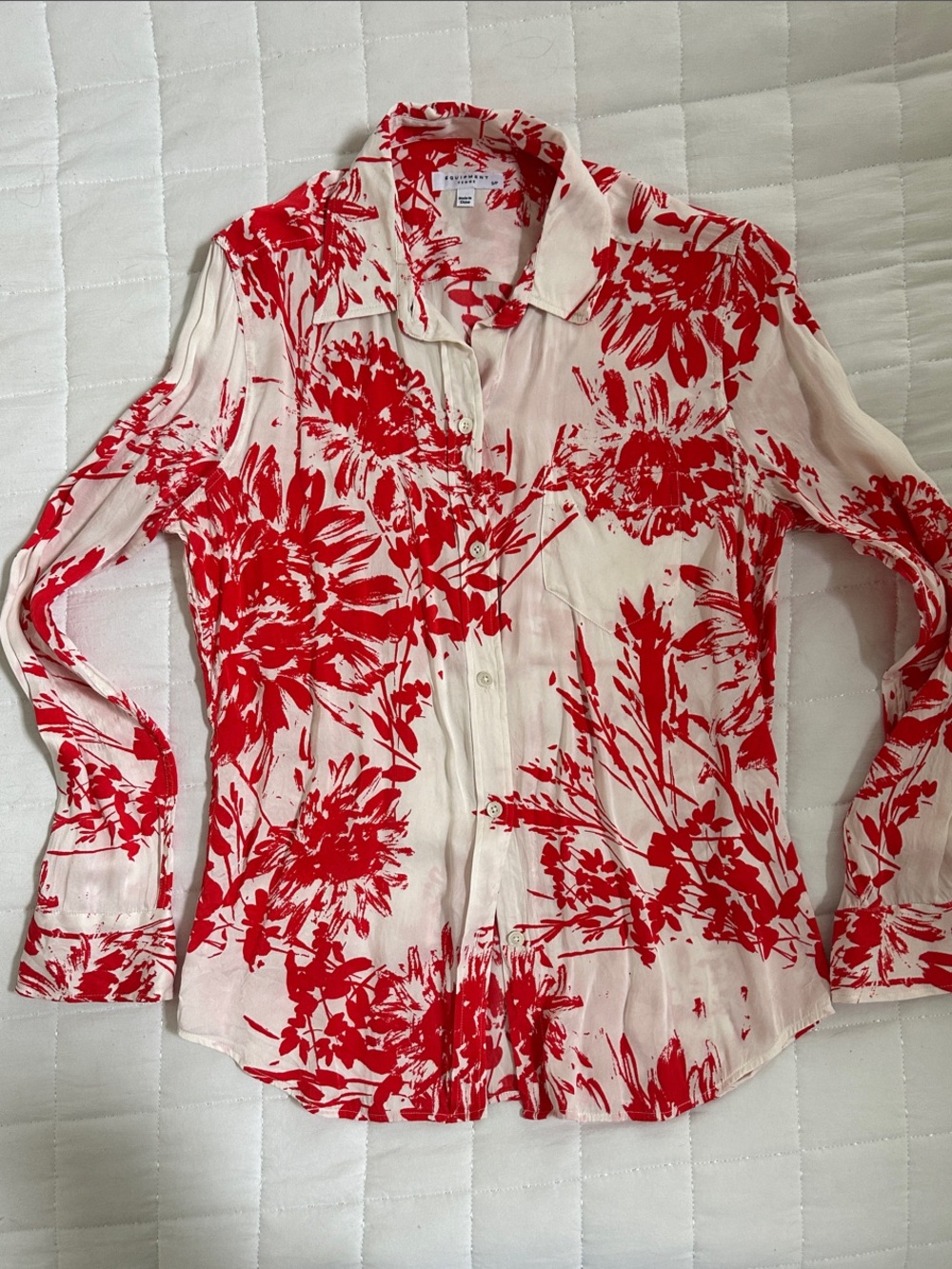 Equipment Red and White Silk Floral Button-Up Shirt